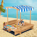 Kids Wooden Sandbox with Striped Canopy by LJGDeals