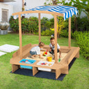 Kids Wooden Sandbox with Striped Canopy by LJGDeals
