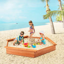 Hexagon Wooden Cedar Sand Box with Seat Boards by LJGDeals