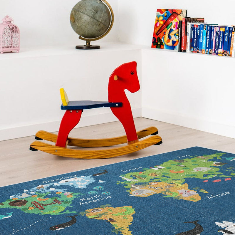 Low Pile- Non-Slip- Educational Kids Rug for Playroom |World Map Pattern |39.5 x 59 Inches