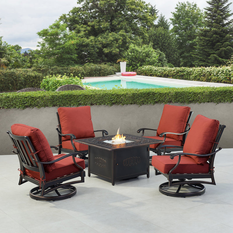Black Aluminum Fire Table Set with Four Club Chairs