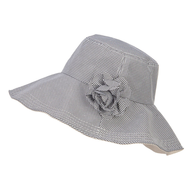Checked Flower Accent Crushable Hat