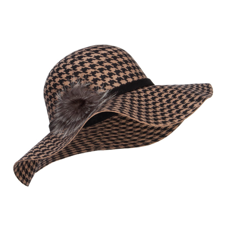Houndstooth Wool Fur Trim Hat