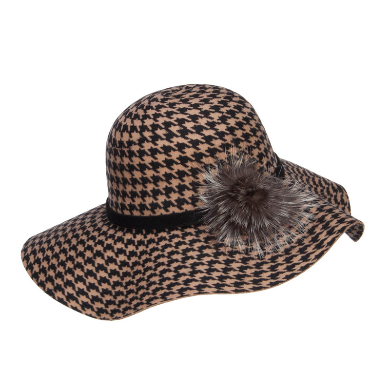Houndstooth Wool Fur Trim Hat