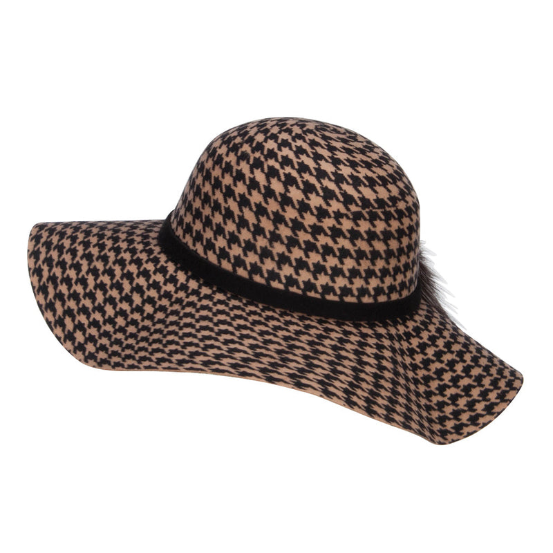 Houndstooth Wool Fur Trim Hat
