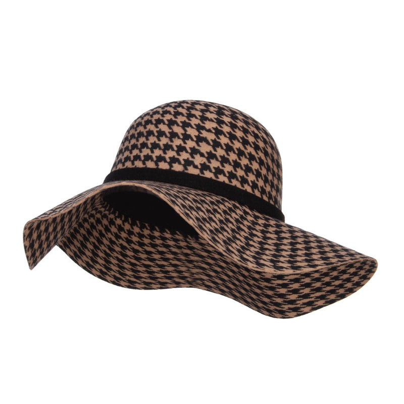 Houndstooth Wool Fur Trim Hat