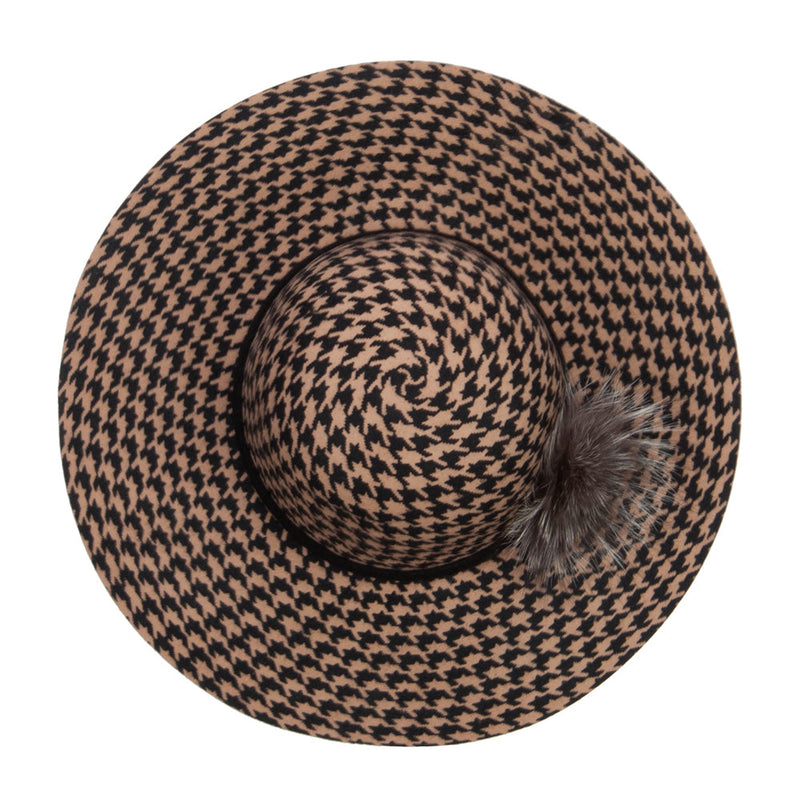 Houndstooth Wool Fur Trim Hat