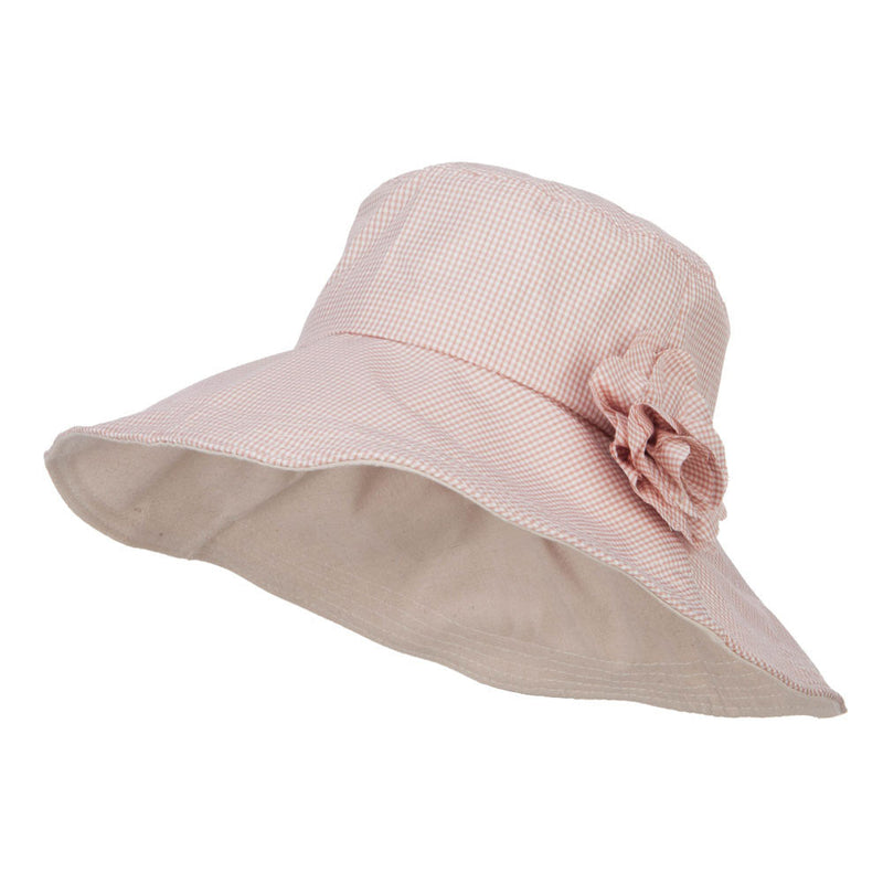 Checked Flower Accent Crushable Hat