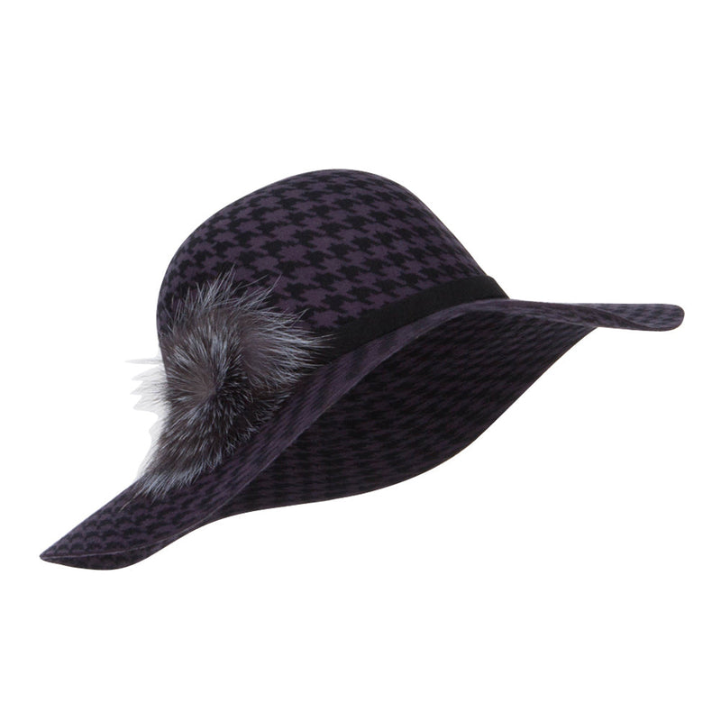 Houndstooth Wool Fur Trim Hat