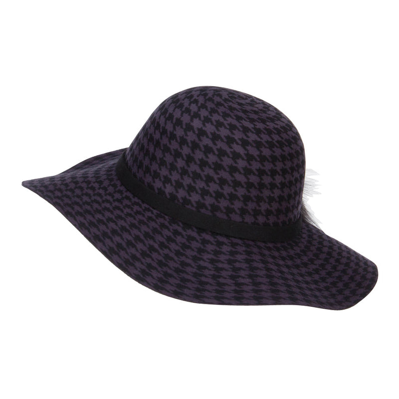 Houndstooth Wool Fur Trim Hat
