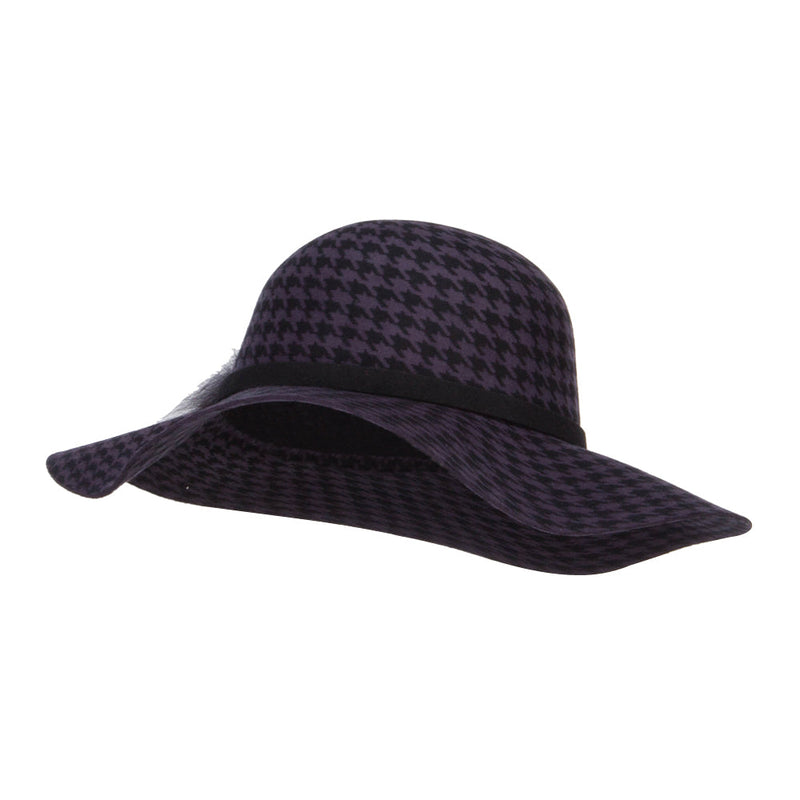 Houndstooth Wool Fur Trim Hat