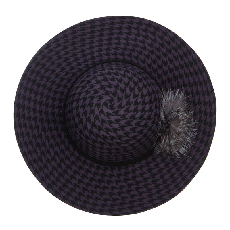 Houndstooth Wool Fur Trim Hat