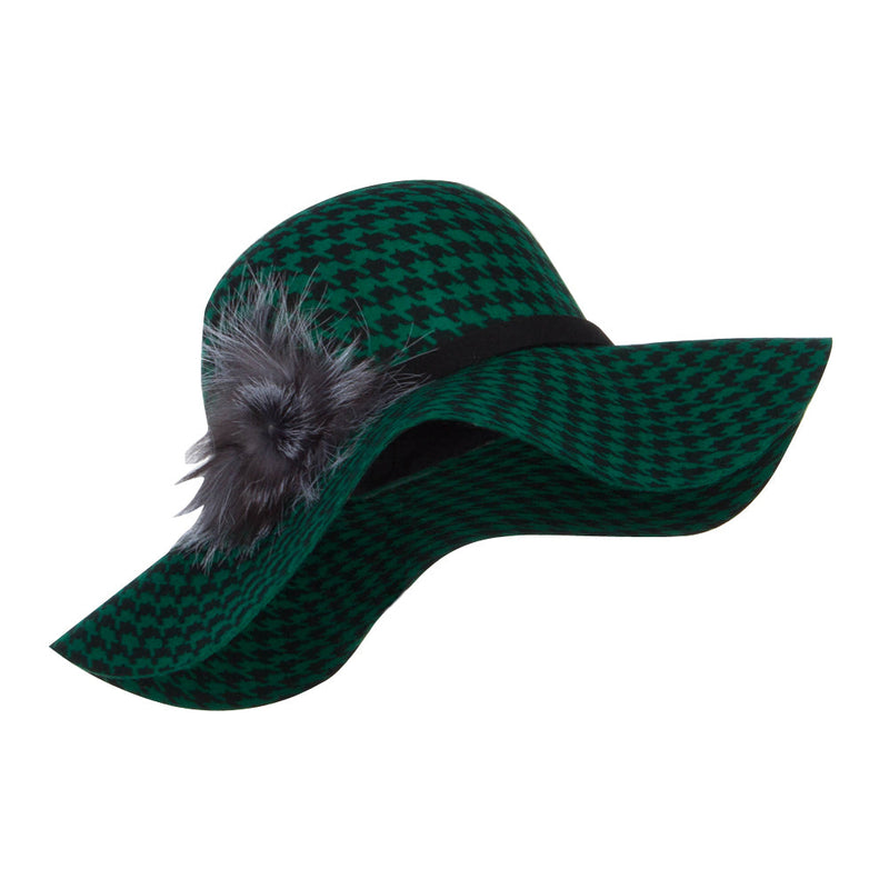 Houndstooth Wool Fur Trim Hat