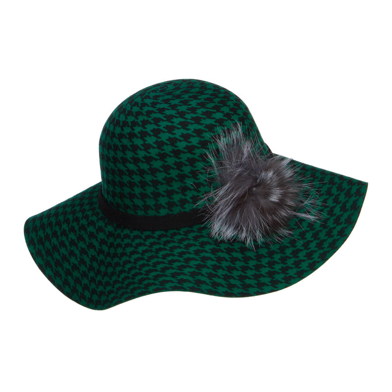Houndstooth Wool Fur Trim Hat