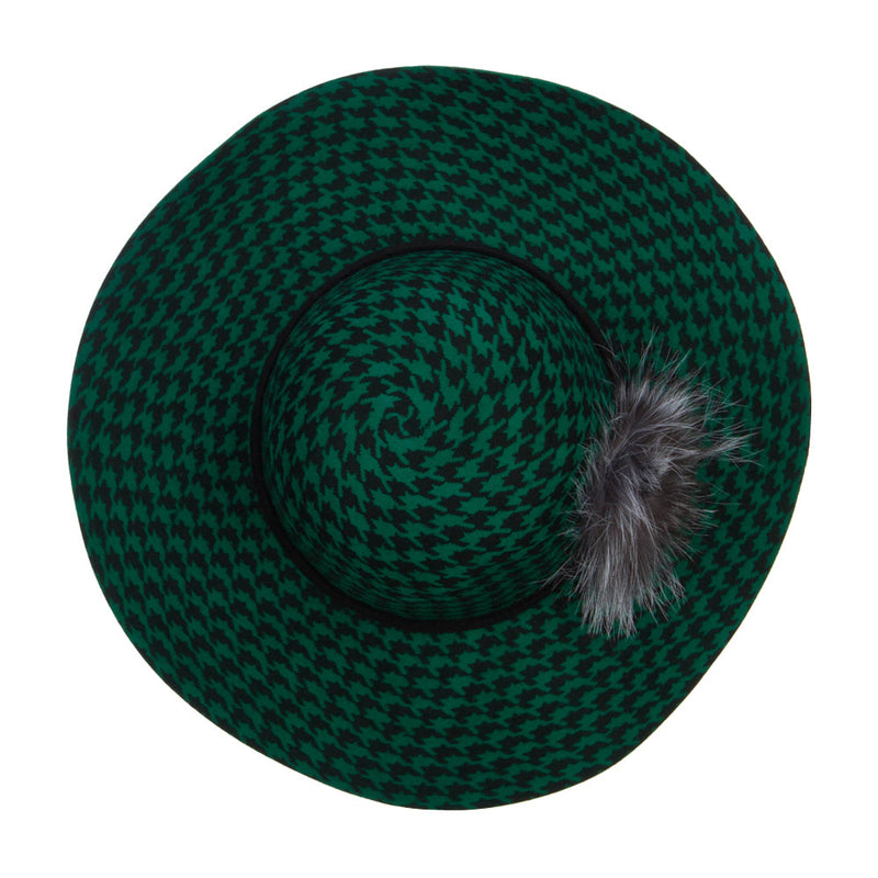 Houndstooth Wool Fur Trim Hat