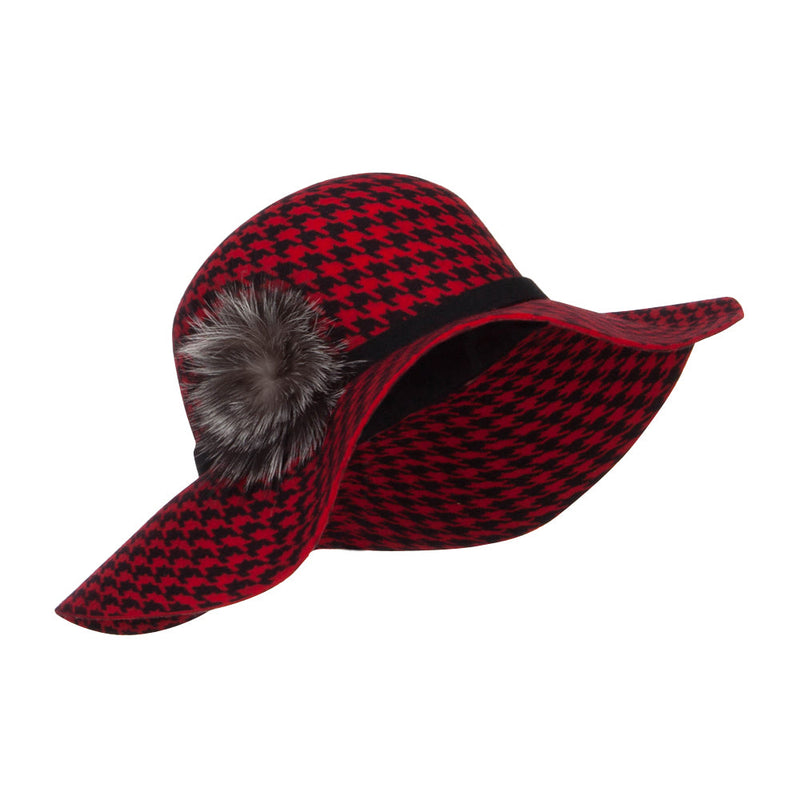 Houndstooth Wool Fur Trim Hat