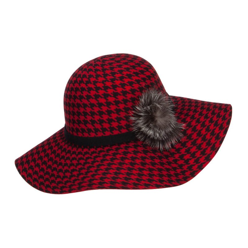 Houndstooth Wool Fur Trim Hat