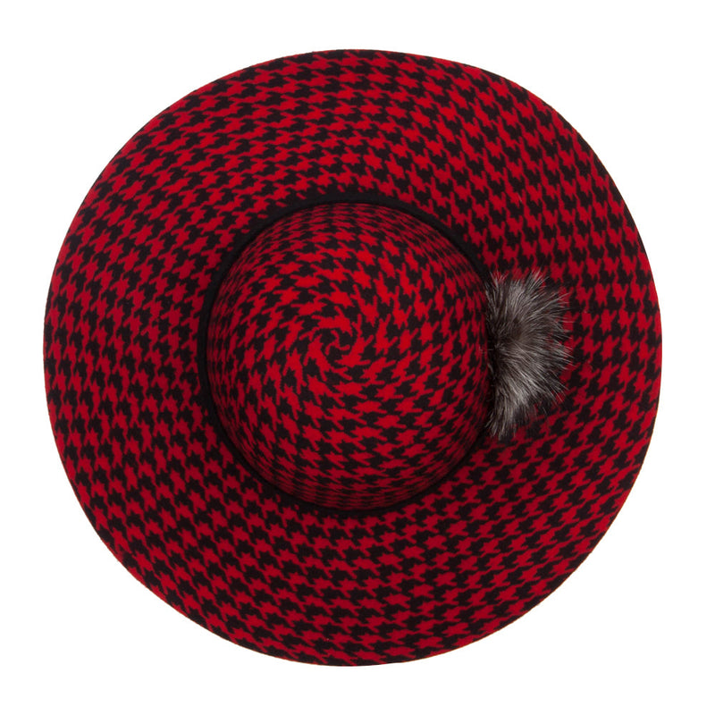 Houndstooth Wool Fur Trim Hat