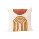 Tufted burnt orange and yellow cushion cover living room by Decorbites
