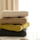 Tufted button cushion in terracotta cream and olive for living room by Decorbites