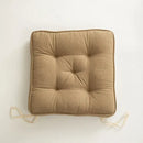 Tufted button cushion in terracotta cream and olive for living room by Decorbites