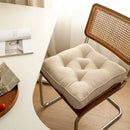 Tufted button cushion in terracotta cream and olive for living room by Decorbites