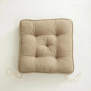 Tufted button cushion in terracotta cream and olive for living room by Decorbites