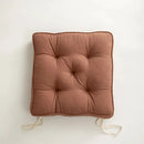 Tufted button cushion in terracotta cream and olive for living room by Decorbites