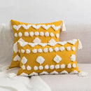 Tufted tassels white & yellow cushion cover living room decor by Decorbites
