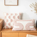 Tufted white & blush pink cotton loop cushion cover living room by Decorbites
