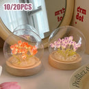 Pink tulip glass dome night light bedroom wood base by Decorbites