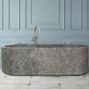 Tundra Gray Marble Freestanding Bathtub - Hand-Carved Matte Finish