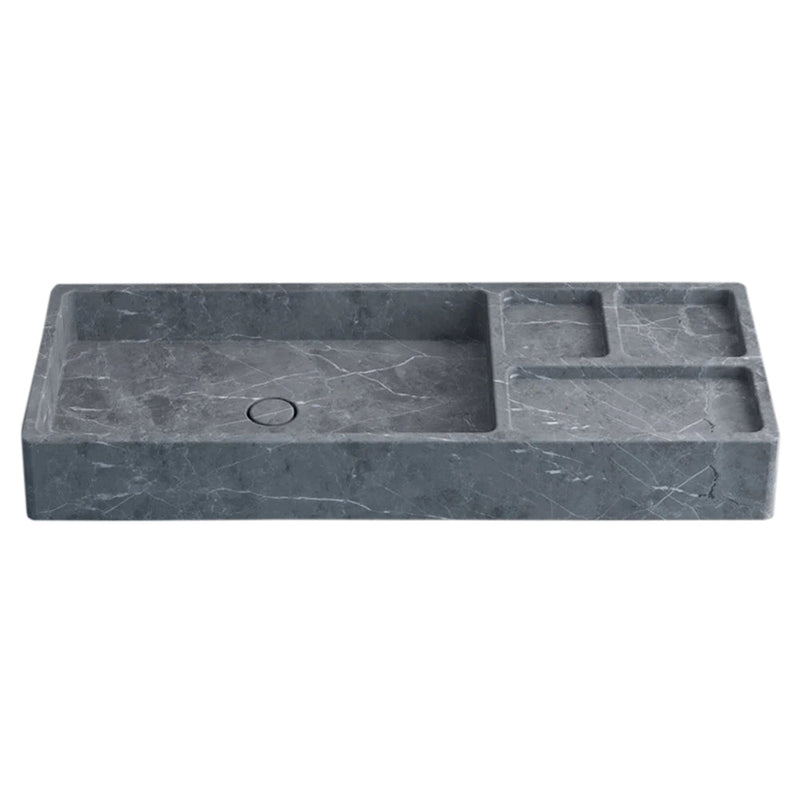 Tundra Gray Marble Rectangular Wall-mount Sink (W)16" (L)40" (H)5" front view