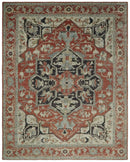 Traditional Heriz Rust And Beige Hand Knotted Wool Area Rug