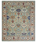 Turkish Knot Antique Green and Ivory Traditional Multi Size Hand knotted Oushak Rug