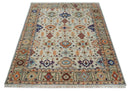 Turkish Knot Ivory and Green Colorful Traditional Multi Size Hand knotted Oushak Rug