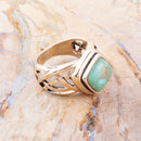 Blue Turquoise and Golden Bronze Cut Out Ring