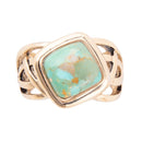 Blue Turquoise and Golden Bronze Cut Out Ring