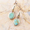 Blue Turquoise and Golden Bronze Half Hoop Earrings