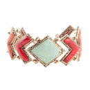 Green Turquoise and Coral Tapestry Golden Link Bracelet