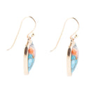 Blue Turquoise and Orange Spiny Oyster Matrix Golden Drop Earrings