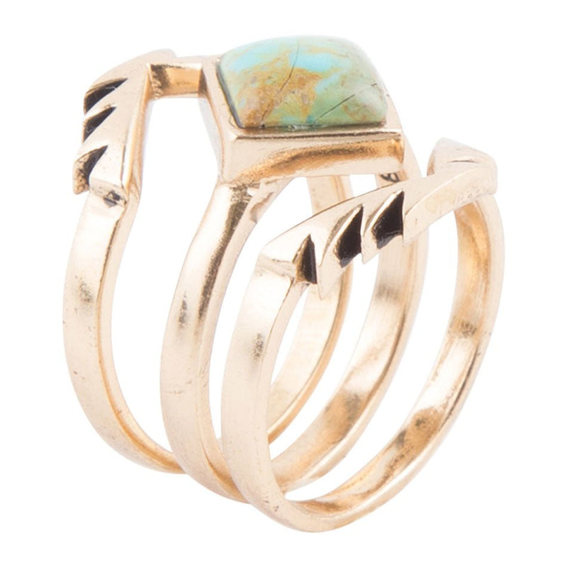 Aztec Blue Turquoise Golden Ring Set
