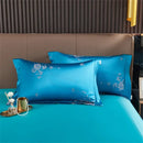 GobekUsa Blue Satin Jacquard Embroidery Bedding Set: King/Queen Size Bed Lines, Duvet Cover, Pillowcase