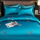 GobekUsa Blue Satin Jacquard Embroidery Bedding Set: King/Queen Size Bed Lines, Duvet Cover, Pillowcase