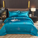 GobekUsa Blue Satin Jacquard Embroidery Bedding Set: King/Queen Size Bed Lines, Duvet Cover, Pillowcase