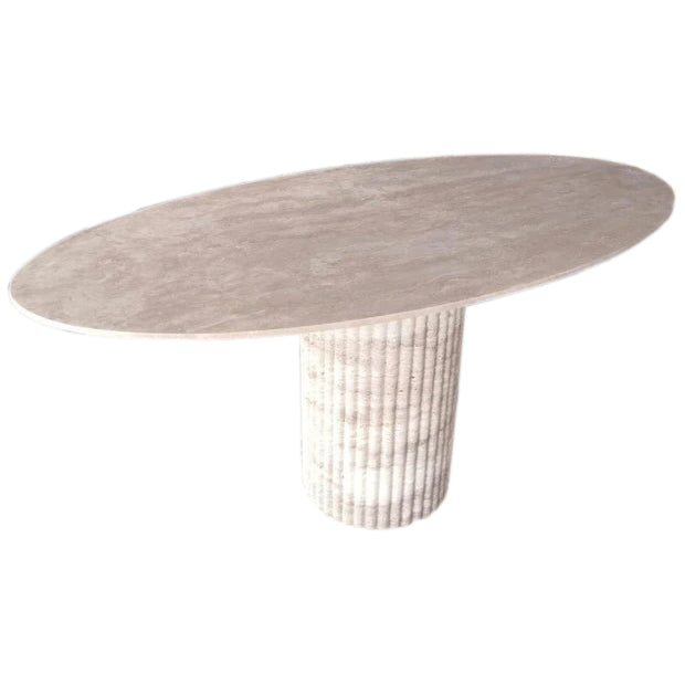 Tuscany Beige Travertine Vein-cut Oval Shape Coffee Table Fluted Leg (W)24" (L)50" (H)23"