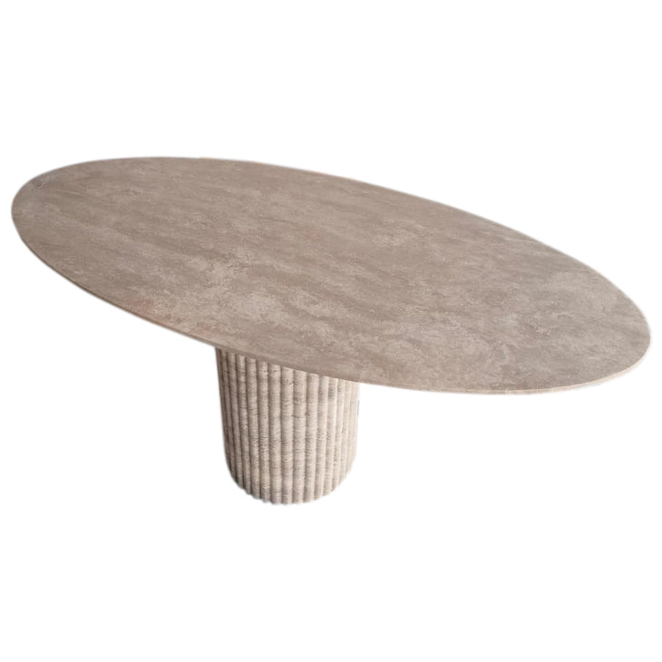 Tuscany Beige Travertine Vein-cut Oval Shape Coffee Table Fluted Leg (W)24" (L)50" (H)23"