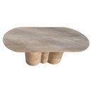 Beige Travertine Vein-Cut Oval Coffee Table with Sculptural Wavy Legs 20W x 40L x 18H
