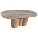 Beige Travertine Vein-Cut Oval Coffee Table with Sculptural Wavy Legs 20W x 40L x 18H