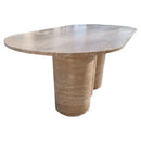Beige Travertine Vein-Cut Oval Coffee Table with Sculptural Wavy Legs 20W x 40L x 18H